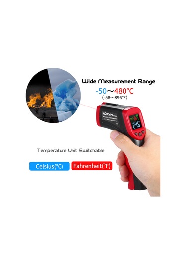 Ranyeek Kkmoon El Tipi Endüstriyel Enfrared Sıcaklık Ölçer -50 480 C, Dokunmadan Ölçüm, Lcd Ekranlı, Pil Yok
