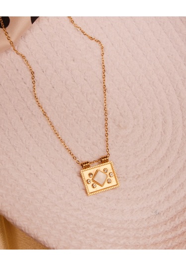 Lekka Design Kadın Takı Kararmaz Çelik Sedefli Zarf Kolye