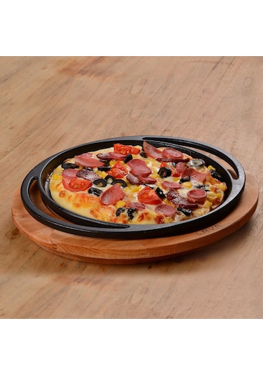 Lava Döküm Yuvarlak Pizza Krep Pankek Tavası Çap Ø 28cm. Döküm Demir Yekpare Çift Kulplu Siyah