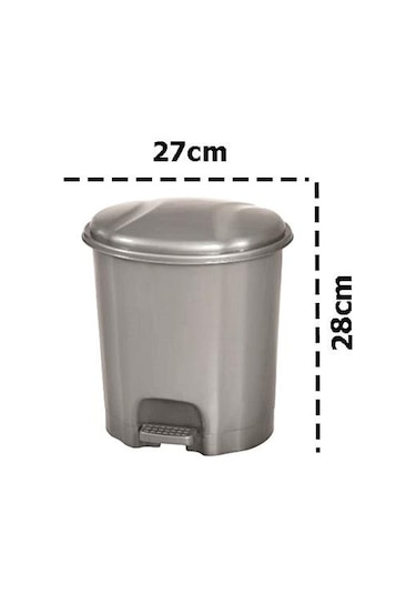 Motek Elit Pedallı Plastik Çöp Kovası İç Kovalı 6 Lt Gümüş Gri