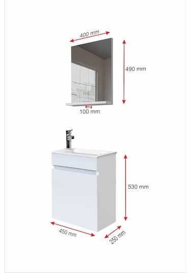 Joy Banyo Dolabı Seti 45 Cm Parlak Beyaz Aynalı Lavabolu Mdf Parlak Beyaz
