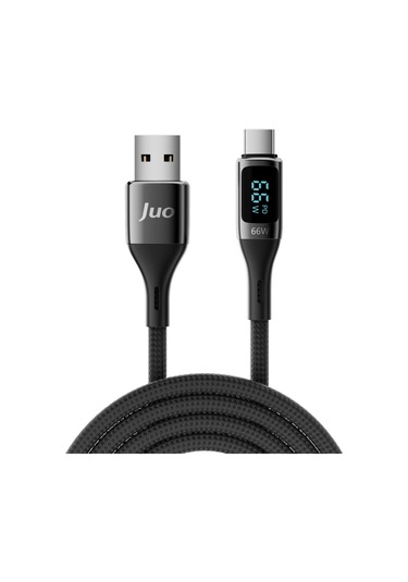 Juo 66W Dijital Led Ekranlı Örgülü Usb-a To Usb Type-c Hızlı Şarj ve Data Kablosu 1M
