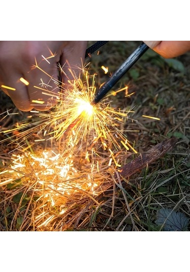 Elmpaly 3 Parça Acil Çakmağı Seti Magnezyum Çubuğu Çakmak Taşı Kesici Kampçılık Doğada Hayatta Kalma Altın