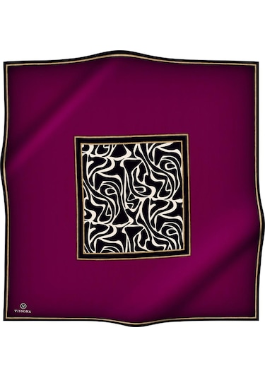 Vissona Mürdüm-siyah Zebra Desenli Tivil İpek Eşarp 17536-0026-0001