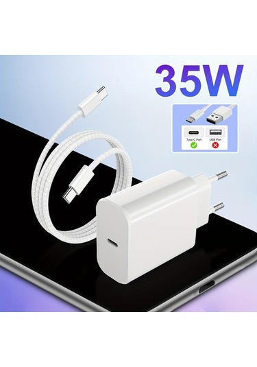 Honeybeeshop İpdone Uyumlu 16 15 Pro Max Plus 35w Usb C Şarj Cihazı + 1m Kablo İpad Uyumlu Pro Samsung Hızlı Şarj