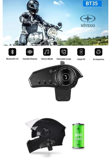 Nivego Bt35 Bluetooth 5.0 Intercom Kablosuz Kulaklık - Motosiklet
