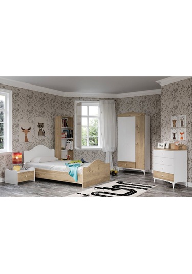 Baby Darling Zebra Karyola 90x200cm Tek Kişilik Meşe %100 Mdf 4 Bölge Destekli