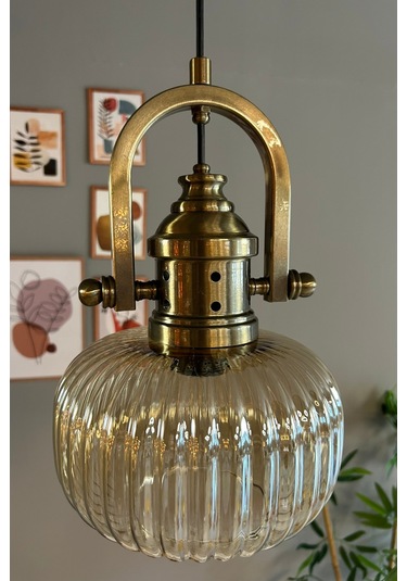 Mola Cam Bal Rengi Tekli Avize Delikli Eskitme Başlık Retro Sarkıt Lamba Restoran Salon Aydınlatma Bal