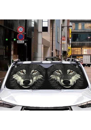 Xuweiwei 1 Adet Wolf Face Araba Rüzgarlık Güneşlik 144x70cm 56x275inç Polyester Kumaş Tüm Araçlar Suv Kamyon Van