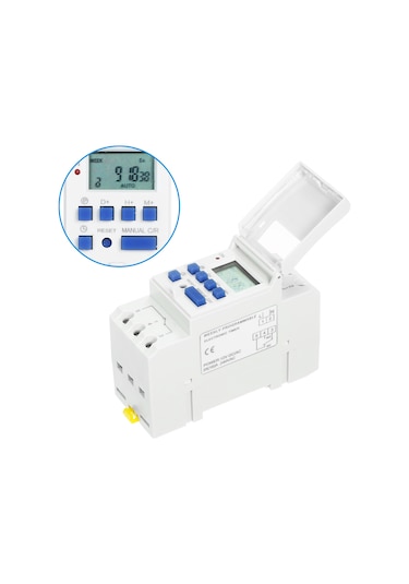 Konesam 16a Programlanabilir Mikroişlemci Zaman Kontrolörü, Dijital Ekranlı Zamanlayıcı, 12v, 16 Açma-kapama Ayarı, Pil Yedekli Beyaz