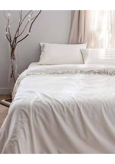 Madame Coco Relief King Size %100 Pamuk Bağlamalı Nevresim Takımı - Ekru/haki Çok Renkli