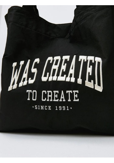 Sela Nakışlı Siyah Naylon Shopper Çanta 468567024 Koyu Gri