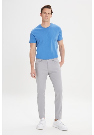 AC&Co / Altınyıldız Classics 360 Derece Her Yöne Esneyen Slim Fit Dar Kesim Diyagonal Desenli Erkek Pantolon Gri