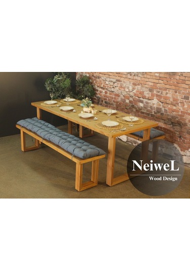 Neiwel Loen Doğal Ahşap Banklı Yemek Masası Takımı-80-260 Takım Açık Ceviz
