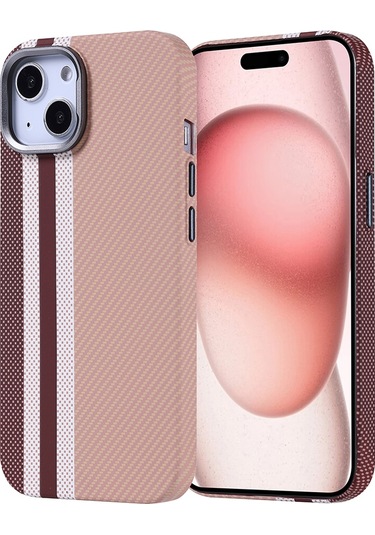 İphone 15 Uyumlu Kılıf Magsafe Şarj Özellikli Karbon Fiber Görünümlü Zore Nekst Kapak - Gold Altın