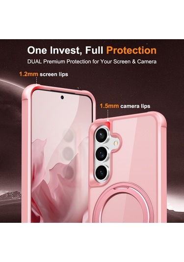 Samsung Galaxy S25 / S24 Kılıfı Magsafe Döndürülebilir Halka Ayaklı Tpu + Pc Telefon Kılıfı İle Uyumlu Pembe