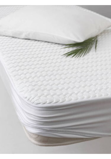 Kapitone Sıvı Geçirmez Fitted Tek Kişilik Alez 100x200 Beyaz