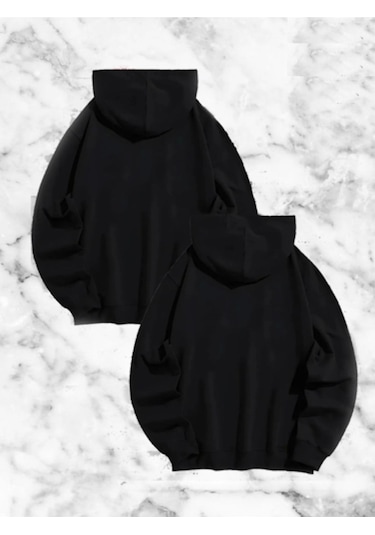 Örümcek Baskılı Sevgili Çift Kombini Kapüşonlu Sweatshirt - Hodie - Siyah Siyah