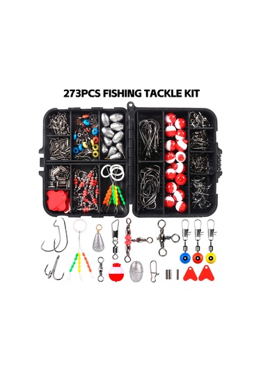 Xiyyadms Temel Olta Aksesuarları Seti 273 Parça - Çeşitli Boyutlarda İğneler, Ağırlıklar Ve Dairesel Döndürücüler - Tatlı Su Ve Deniz Oltaçılığı İçin Taşınabilir Kutuda