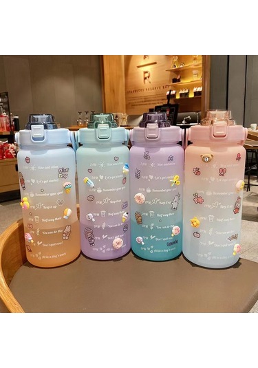 Padalink 2000ml Gradient Pembe Plastik Suluk - Süper Kapasite, Pipetli, Dayanıklı, Sticker Ve 3d Hediyeli - Ev Kullanıma İdeal Büyük Suluk Çok Renkli