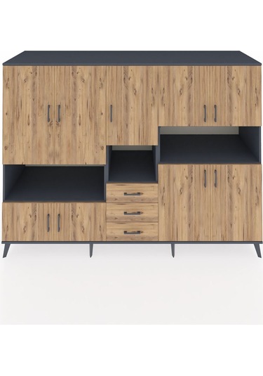 Kronos Dolap 13 Raflı 3 Çekmeceli 9 Kapaklı 220x59x163 Antrasit-ç Antrasit-çam