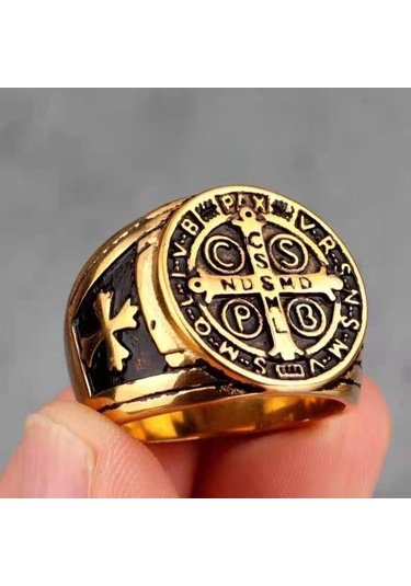 Siyah Altın Yüksek Kaliteli Katolik Patron İç İçe Yüzük Erkek Kadın 316l Paslanmaz Çelik Hip Hop Punk Takı Erkek İçin 7 Çok Renkli