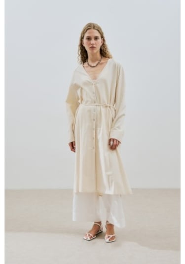 Dokulu Düğmeli Uzun Tunik Natural Natural