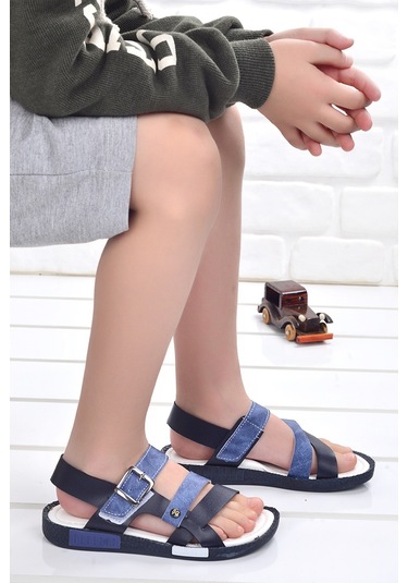 Kiko Şb 2517-26 Orto Pedik Erkek Çocuk Sandalet Terlik Siyah-Mavi Beyaz - Mavi - Siyah