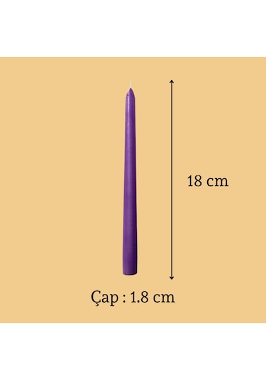 6 Lı Kısa Mor Konik Şamdan Mum Yükseklik 18 Cm Mor