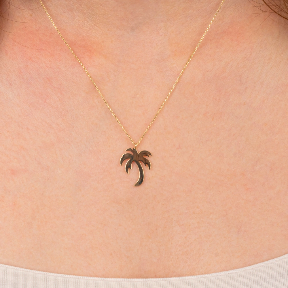 Gümüş Kolye - Palmiye Ağacı 925 Ayar Gümüş Kolye Sarı