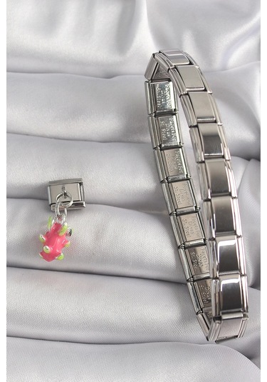 316l Çelik Gümüş Renk Sallantı Ejder Meyvesi Model Nomination Charm Çok Renkli