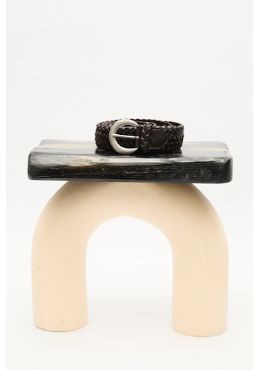 Örgü Deri Tokalı Kemer Kahverengi Kahverengi