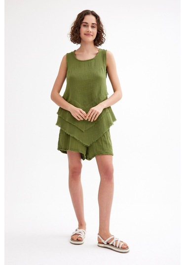 Pamuk Müslin Üçgen Bluz - Şık Ve Rahat Yaz Tasarımı Yeşil