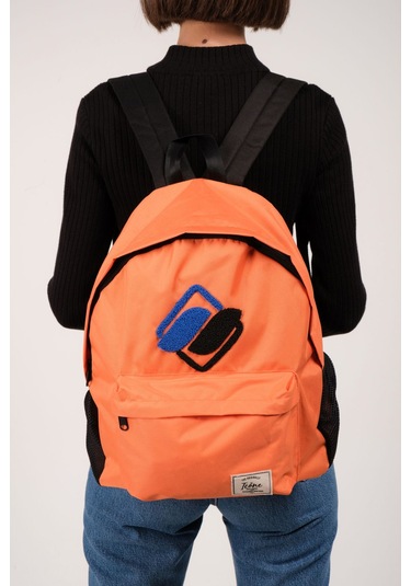 Turuncu Önü Nakışlı Laptop Bölmeli Unisex Sırt Okul Çantası Back To School turuncu