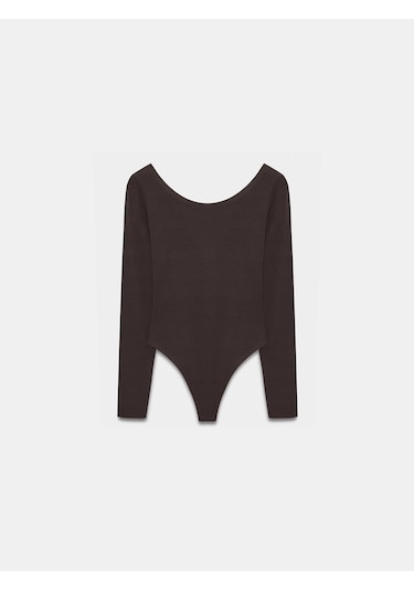 Dilvin 32776 Oval Yaka Bodysuit-koyu Kahve