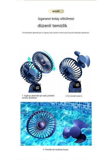 Eternal Luck Aromatrapi Küçük Fan El Tipi Taşınabilir Taşınabilir Dijital Ekran Fan-mavi