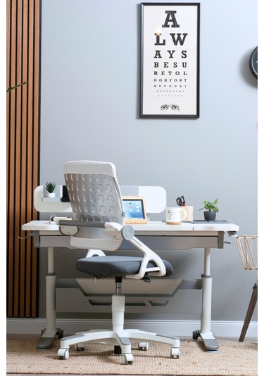 Sirius Simple Yükseklik Ve Eğim Ayarlı, Bilgisayar Ve Ofis Masası, Modern Beyaz Çalışma Masası Gri Gri