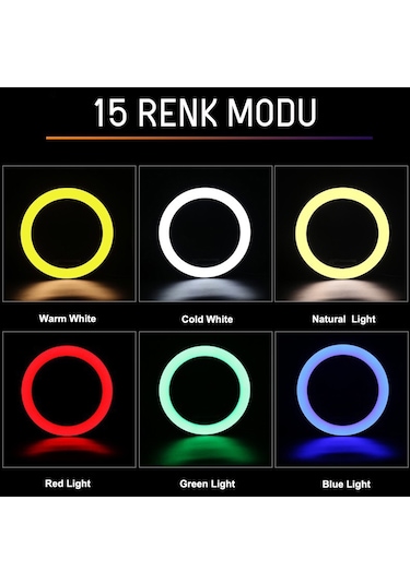 Juo Mj20 RGB Ring Light 20Cm Led Video Işığı Ayak Dahil