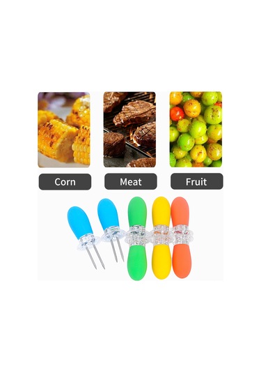 Jeehugo 4 Renkli Turuncu, Sarı, Mavi, Yeşil Bbq Mısır Çatalı Seti - Paslanmaz Çelik İçerik Ve Tpr Kolu İle Sağlam Pişirme Çok Renkli