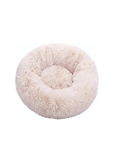 Fochsia Kayısı Tarzı 40cm Yuvarlak Kedi Yatağı - %100 Pamuklu Uzun Peluş - Ev Yumuşak Evcil Hayvan Yatağı
