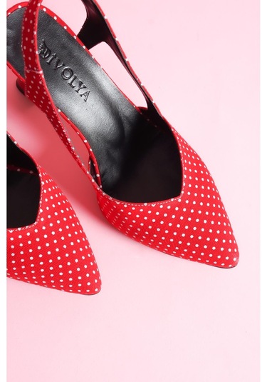 Duck Kırmızı Puantiyeli Yanları Açık Topuklu Ayakkabı