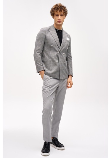 Erkek Siyah Slım Fıt / Dar Kalıp Geniş Kırlangıç Ceket-16418 Siyah