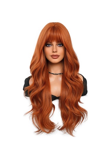 Yeni Turuncu Peruk Patlama Uzun Kıvırcık Saç Düz Patlama Diğer