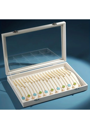 Willowhaven Siyah Mücevher Organizatörü: 20 Kancalı Şeffaf Kapaklı Kadife Tepsili Kolye Askısı