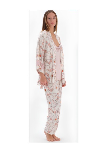 Eros 33524 3 Lü Sabahlıklı Kadın Pijama Takımı Pudra