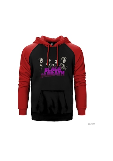 Black Sabbath Group 2 Kırmızı Reglan Kol Kapşonlu Sweatshirt Kırmızı