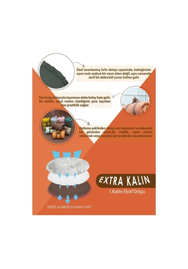 Mordesign Bebek/çocuk Oyun Halısı, Yenidoğan Emekleme Pedi, Aktivite Matı, Çok Amaçlı Minder, Kampçı Serisi 110 X 110 Haki