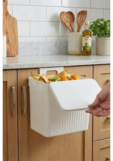 Askılı Ve Yapışkanlı Mutfak Ve Banyo İçin Pratik Çöp Kovası 8lt Beyaz