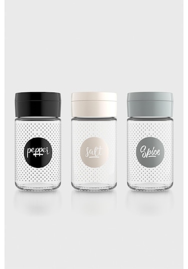 Renga Dorian Yazı Desenli 105 Ml 3'lü Cam Tuzluk Biberlik Seti 122007 Siyah-bej-gri Çok Renkli