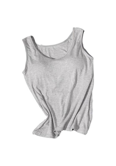 Novahub O-boyun Kolsuz Alt Yelek Geniş Omuz Askıları Telsiz Kadın Düz Açık Gri - M Açık Gri